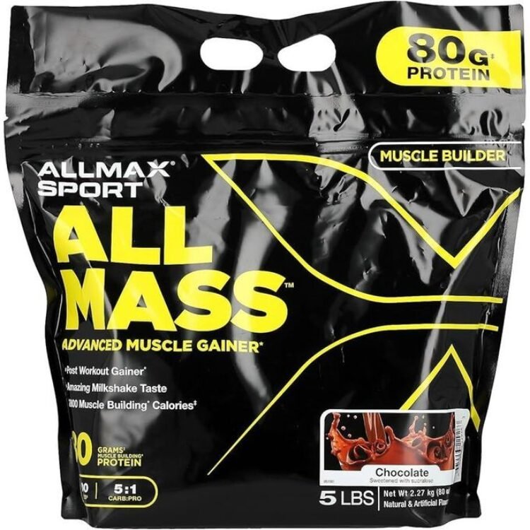 ALLMAX Sport All Mass Advanced Muscle Gainer – Post Workout Muscle Gainer – 2000 Muscle Building Calories – 80 Grams Musclebuilding Protein – 5lbs