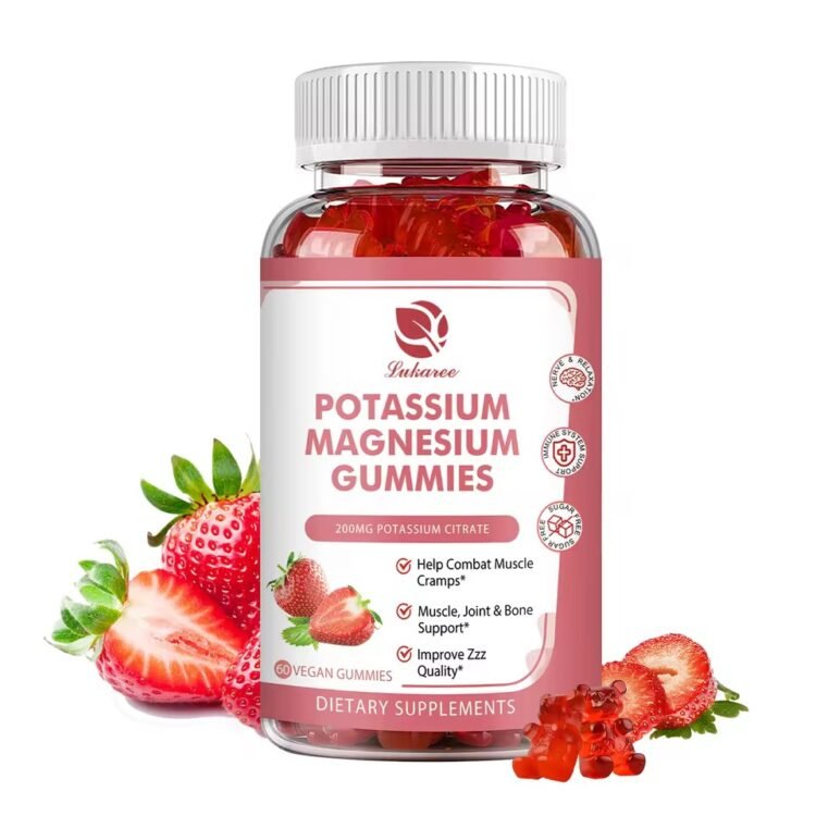 Potassium Magnesium Gummies with vitamin c, vitamin d, vitamin k2, vitamin b6, calcium, zinc, omega 3 & black pepper x60