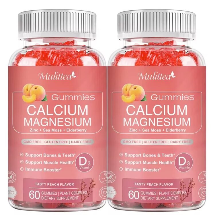 Calcium Magnesium Gummies with Zinc, Vitamin D3, Sodium, Sea Moss & Elderberry Extract x60