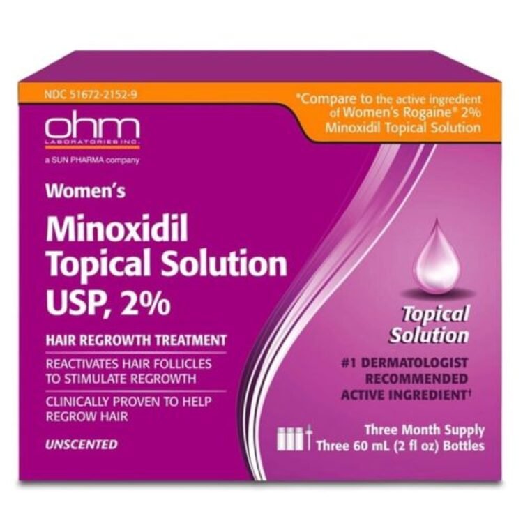 Ohms Minoxidil Women’s 2% Solution 3 Pack, 2oz Tincture Bottle (3 Month Supply) Clinically Proven to Regrow Hair, Topical Solution 2%, Hair Thinning Treatment