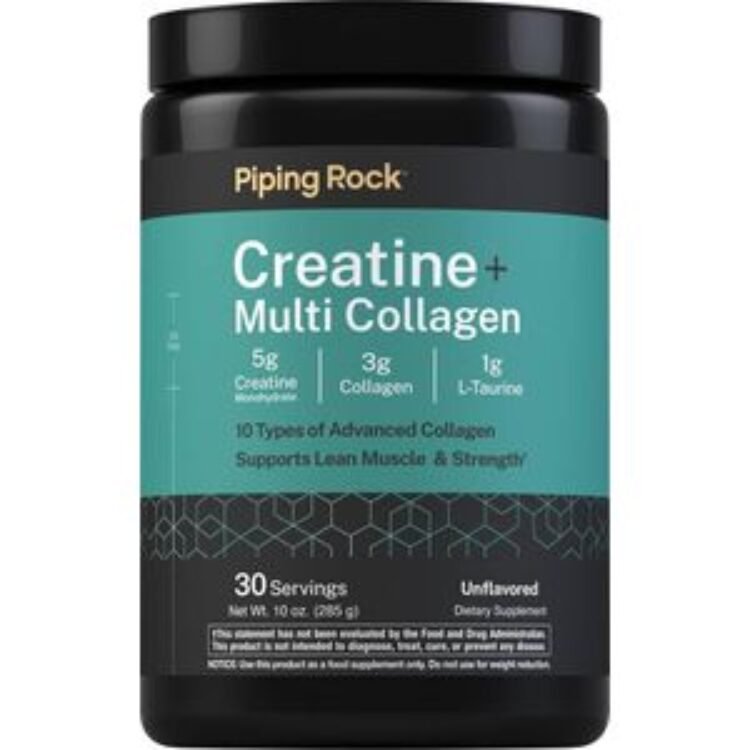 Piping Rock Creatine Monohydrate Powder with Collagen and L-Taurine – 10.05 oz – Unflavored – for Women and Men – Non-GMO, Gluten Free