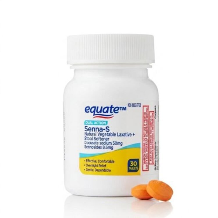 Equate Senna-S Laxative and Stool Softener Tablets for Constipation – DocusateSodium – Sennosodes – 30 Count