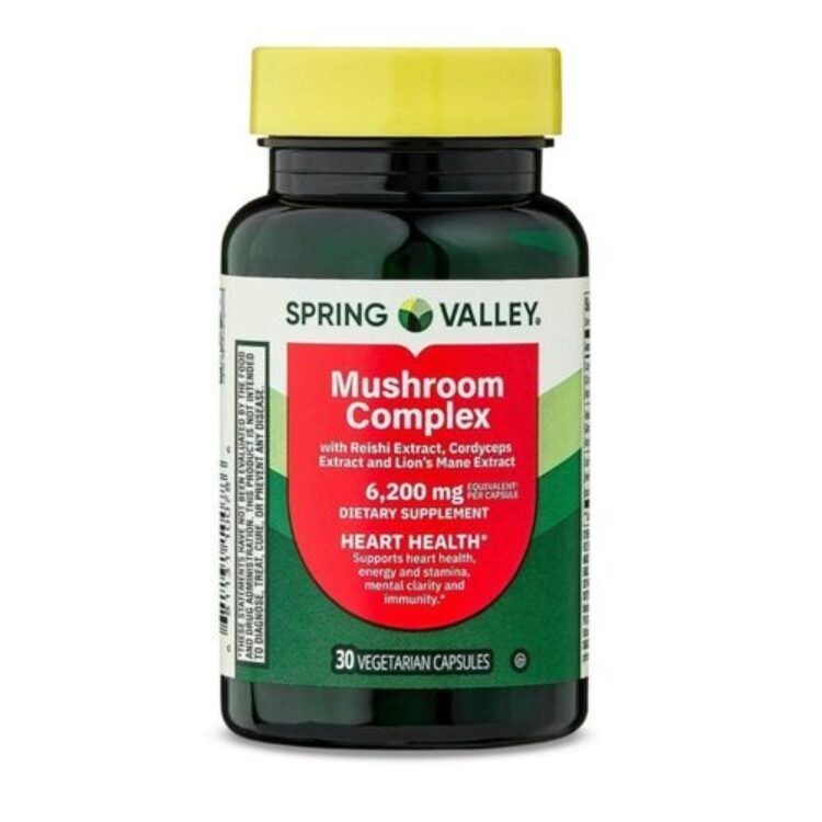Spring valley Mushroom Complex Dietary Supplement Vegetarian Capsules for Heart Health, 6,200 mg, 30 Count