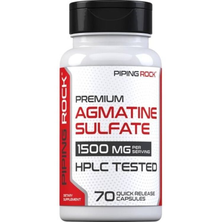 Piping Rock Agmatine Sulfate Capsules – 1500mg – 70 Count – Nitric Oxide & Pump Support – Pre-Workout Amino Acid – Promotes Strength, Energy & Recovery