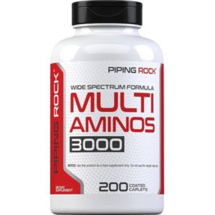 Piping Rock Multi Aminos 3000 – Muscle Recovery EAA + BCAA Complex, 18 Aminos + L-Lysine & Vitamin C Supports Energy & Performance 200 Caplets