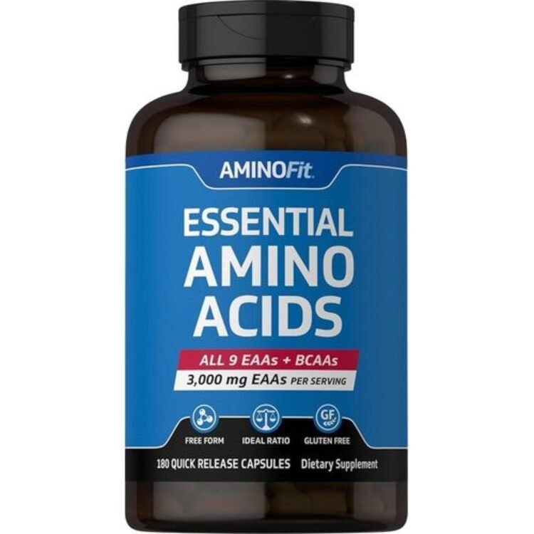 Piping Rock Essential Amino Acids Supplement – 3000mg – 180 Capsules – L-Leucine, L-Lysine, L-Valine, L-Phenylalanine, L-Threonine, L-Methionine in quick release capsules