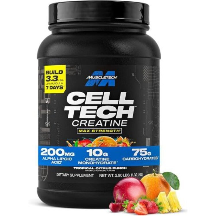 Muscle Tech Creatine Monohydrate Powder – Cell-Tech Creatine Powder Post Workout Recovery Drink, Muscle Builder & Musclebuilding Supplement – Tropical Citrus Punch, 3 lbs (27 Serv)