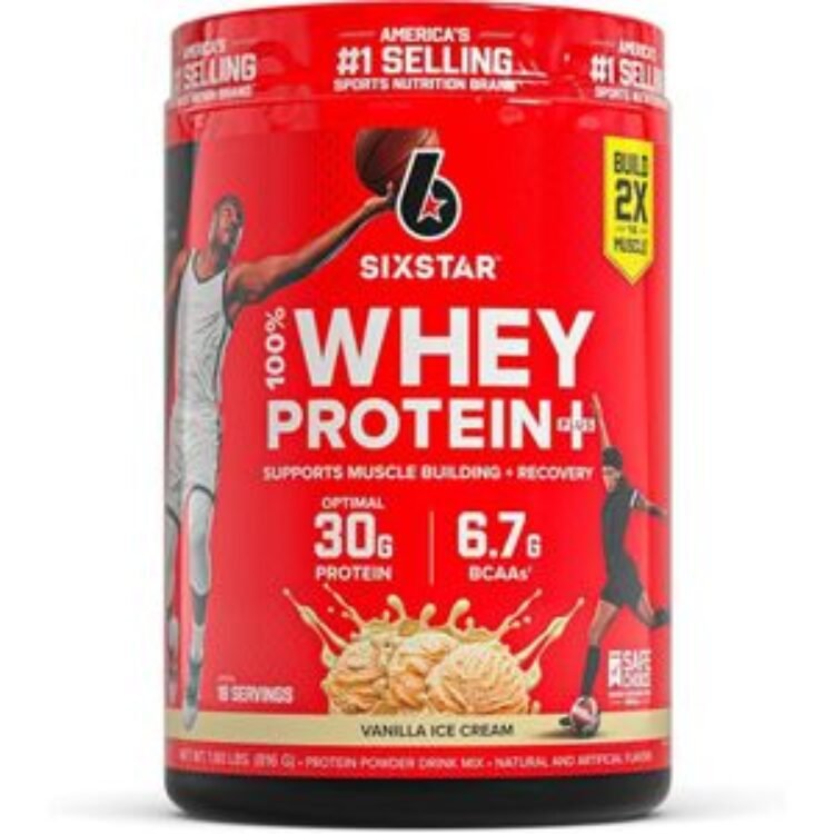 Sixstar Whey Protein Powder Plus – Muscle Building & Recovery Formula with Whey Isolate Powder, BCAAs, 30g Protein, Immune Support – Post-Workout Supplement – Vanilla Cream & Triple Chocolate , 1.8 lbs