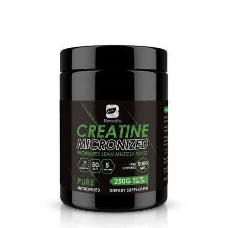 Beworths Micronized Creatine Monohydrate 5000mg/250G Powder (50 Servings) – Supports Muscle Growth, Strength & Workout Recovery – Pure Creatine Supplement for Men & Women