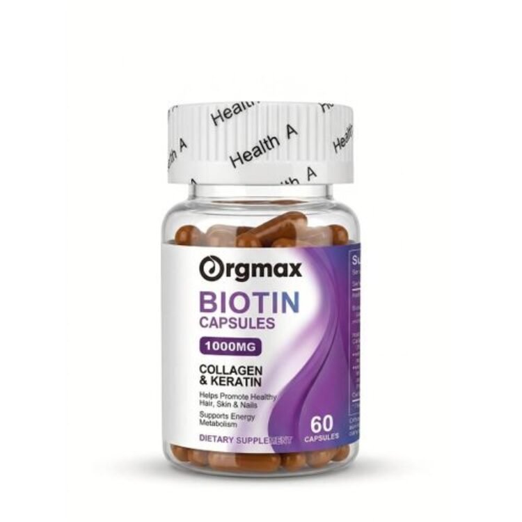 Orgmax Biotin 10,000mcg Capsules with Collagen & Keratin – Extra Strength Hair Growth, Strong Nails & Glowing Skin Support – 60 Capsules