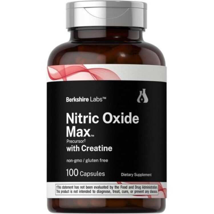 Berkshire Nitric Oxide Supplement with Creatine monohydrate – 100 Capsules – with L Citrulline, L Arginine – Non-GMO, Gluten Free