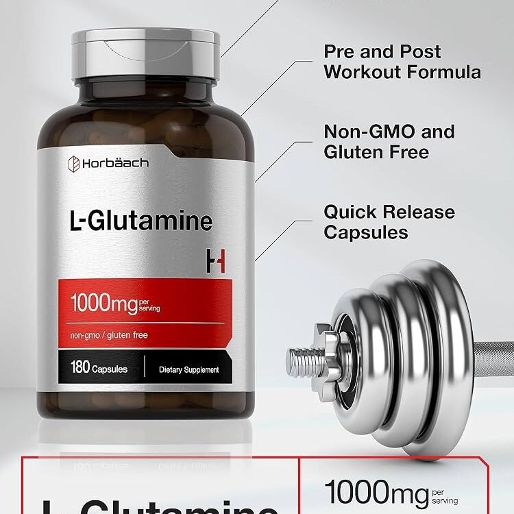 Horbaach L Glutamine Capsules 1000mg | 180 Powder Pills Supplement For Women and Men | Pre Workout & Post Workout