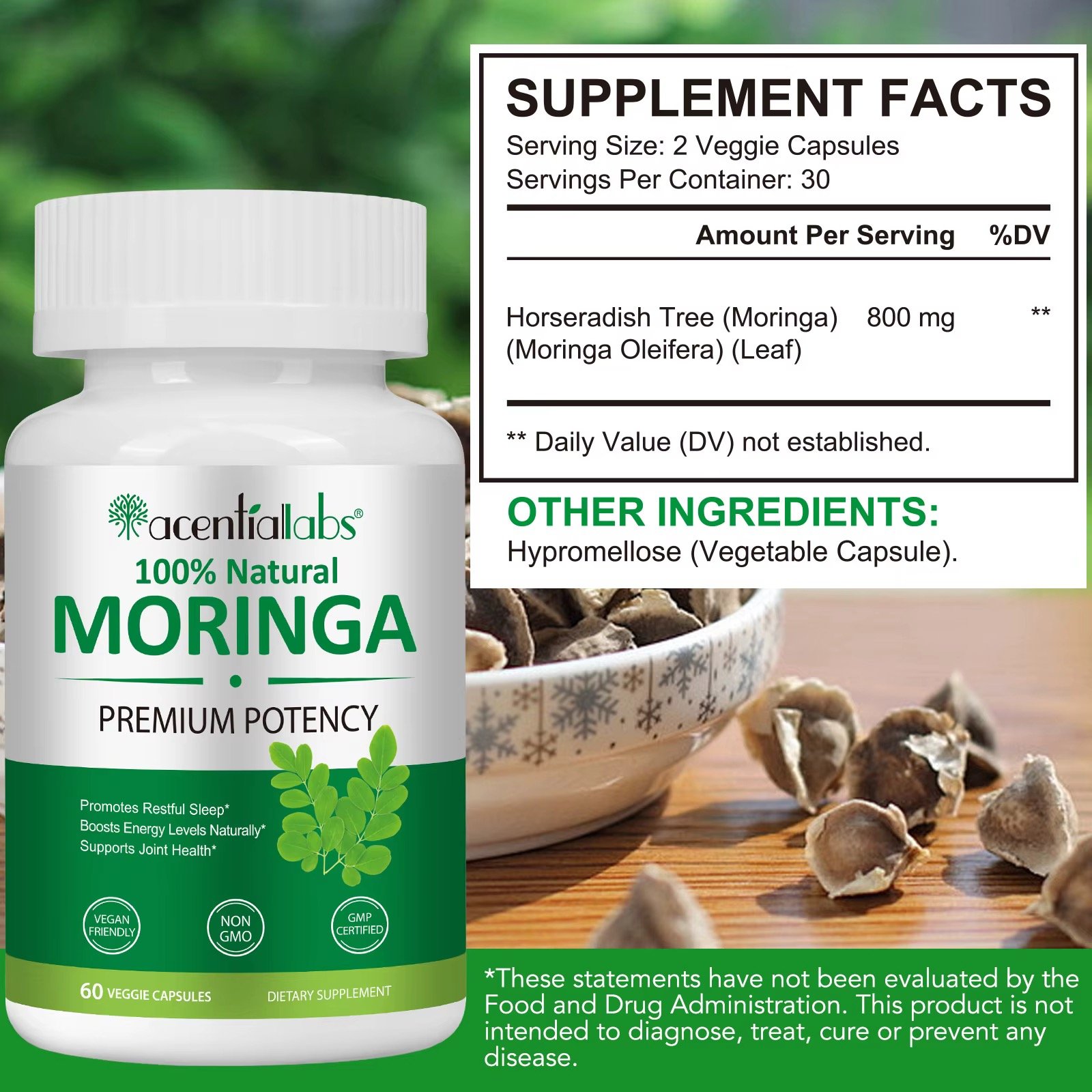 100% Moringa Capsules - Premium Potency - 60 Capsules - Image 2