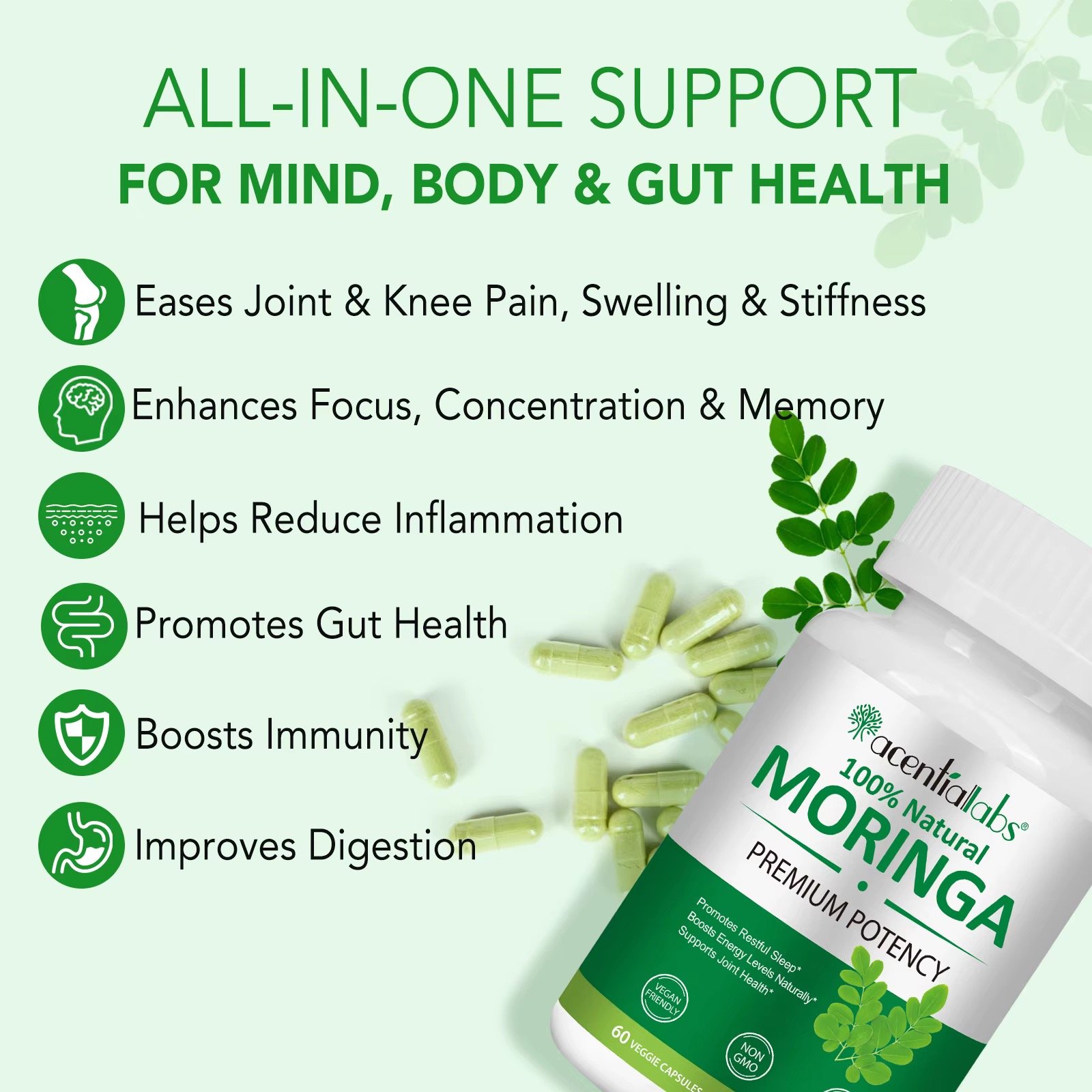 100% Moringa Capsules - Premium Potency - 60 Capsules - Image 3