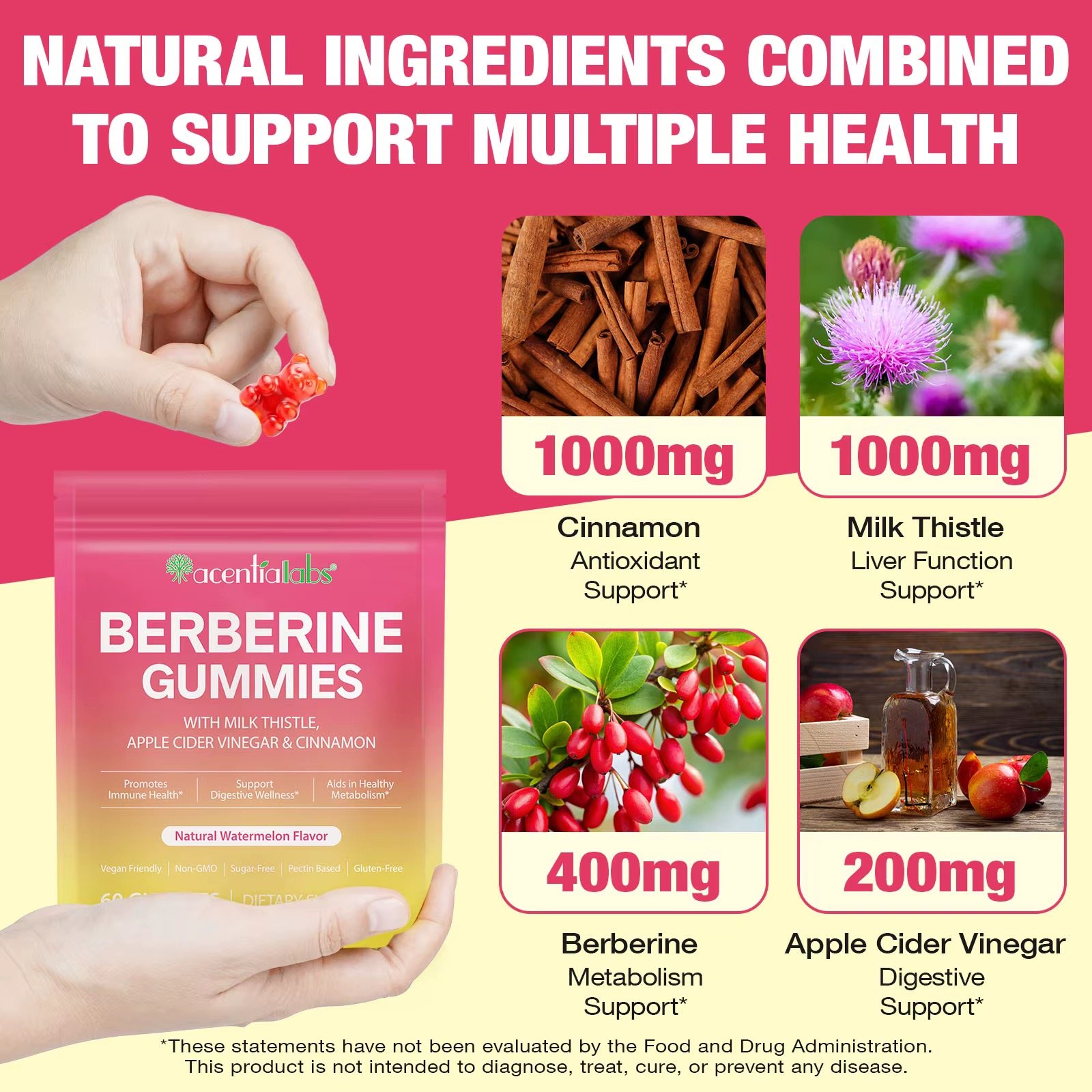 Berberine Gummies With Milk Thistle, Apple CIDER VINEGAR & CINNAMON - Image 2