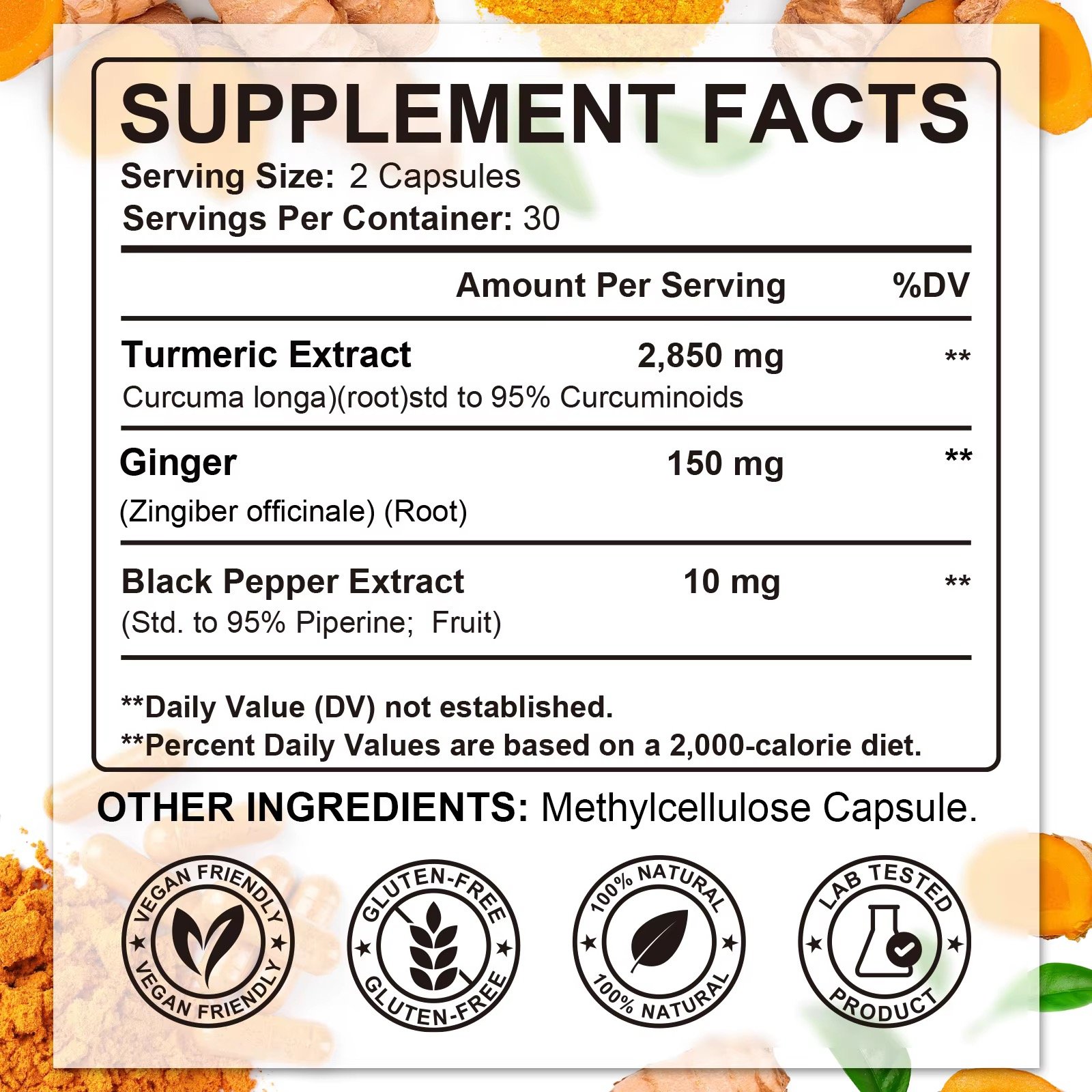 Turmeric Ginger With Black Pepper 3000mg x 60 Capsules - Image 5