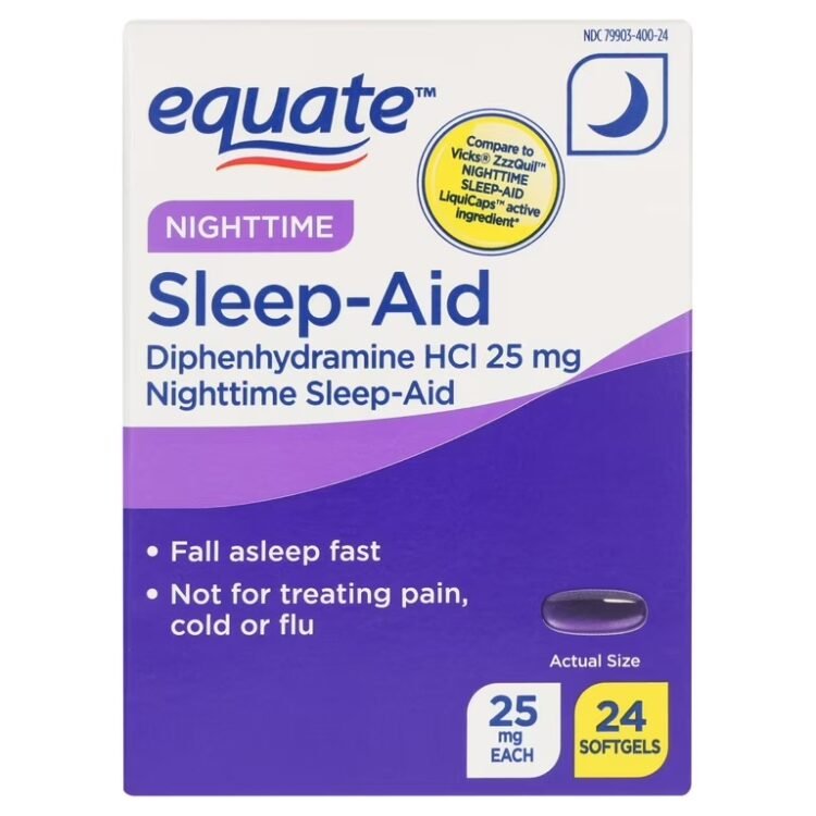 equate™ Compare to Vicks® ZzzQuir NIGHTTIME SLEEP-AID LiquiCaps™ active ingredlent NIGHTTIME Sleep-Aid Diphenhydramine HCI 25 mg Nighttime Sleep-Aid